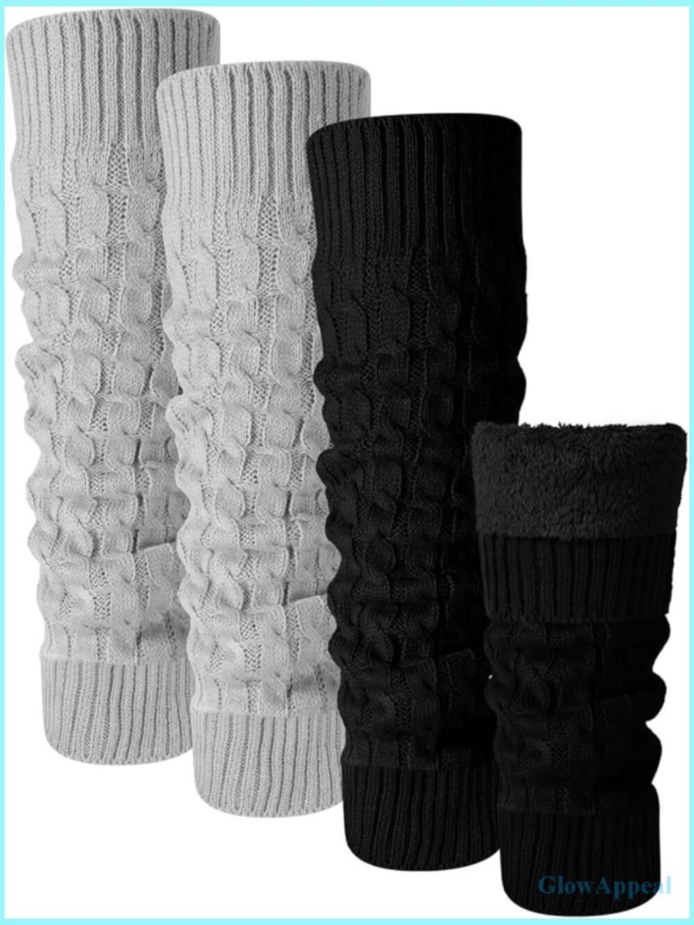 2 Pairs Fleece Lined Leg Warmers for Women Warm Long Boot Socks Knit Thick